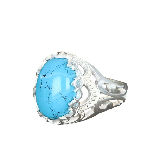 Tesbihevim | Men's Silver Ring with Turquoise Stone - TryAladdin