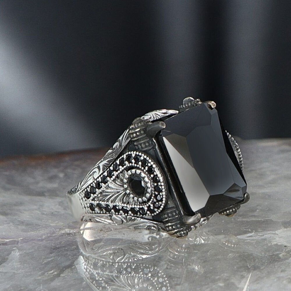 Tesbihevim | Men's Silver Ring with Zircon Stone - TryAladdin