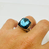 Turkish Handmade Men's Aquamarine Oval Ring - TryAladdin