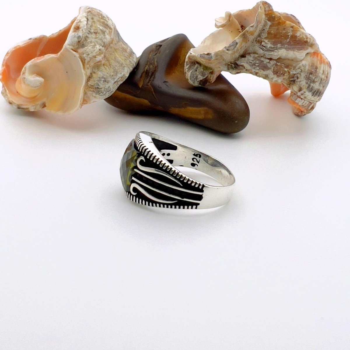 Yellow Amber Stone Men's Silver Ring - TryAladdin