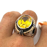 Yellow Citrine Double Headed Eagle Ring - TryAladdin