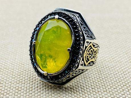 Yellow Tourmaline Men's Silver Ring - TryAladdin