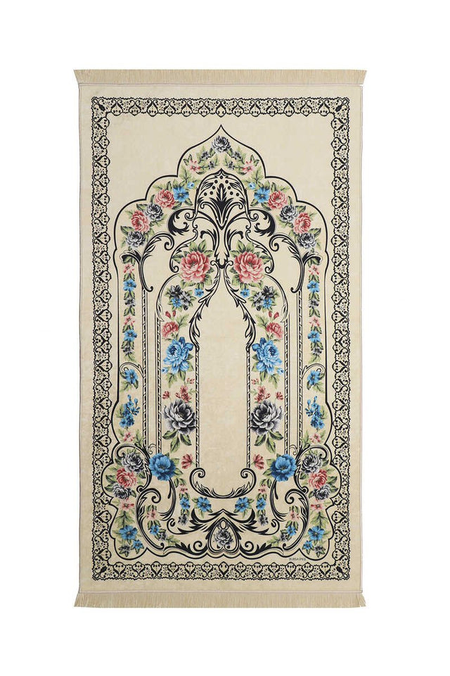 Bursa Ipek | Cream Velvet Carpet Prayer Rug - TryAladdin