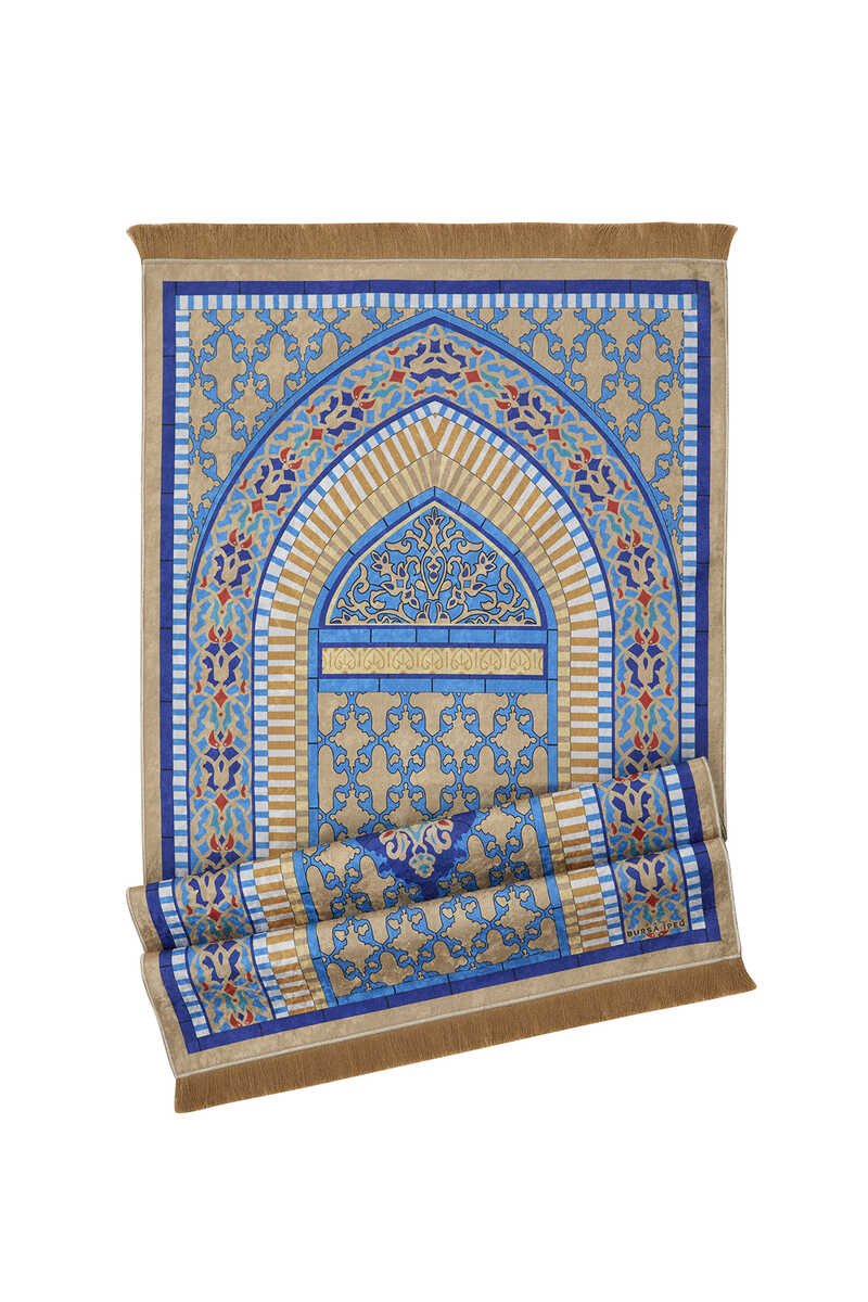 Bursa Ipek | Gold Velvet Carpet Prayer Rug - TryAladdin