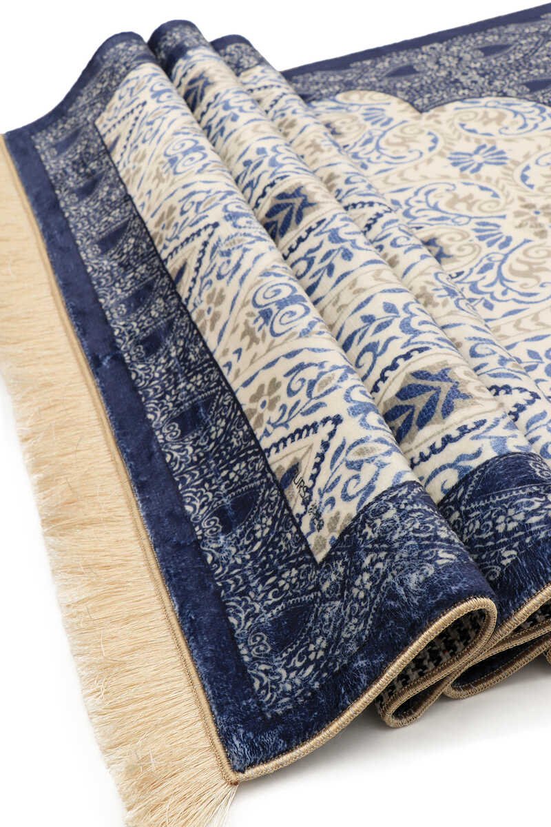 Bursa Ipek | Navy Blue Bamboo Carpet Prayer Rug - TryAladdin