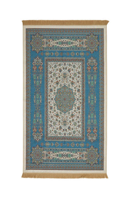 Bursa Ipek | Petrol Blue Velvet Carpet Prayer Rug - TryAladdin