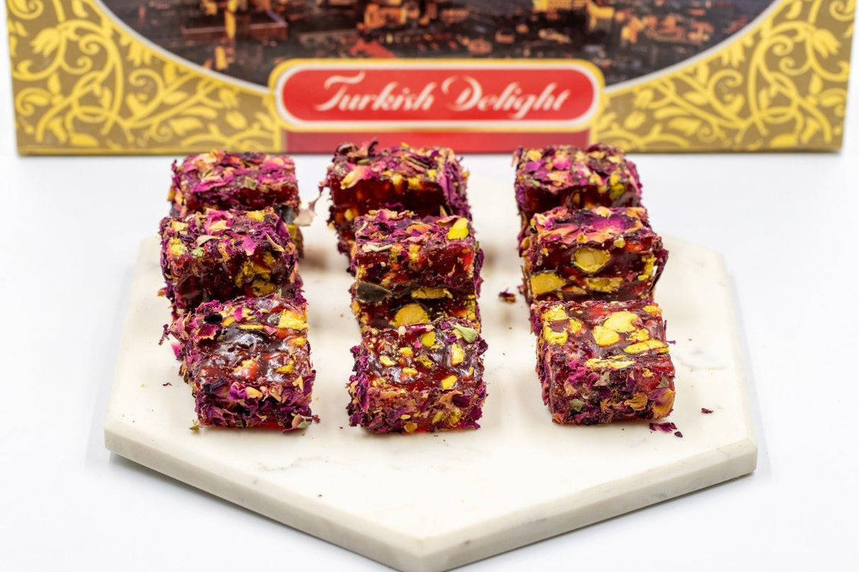 Eyup Sultan Turkish Delight Pistachio Pomegranate Wick with Rose Petals - The Indispensable Dessert - TryAladdin