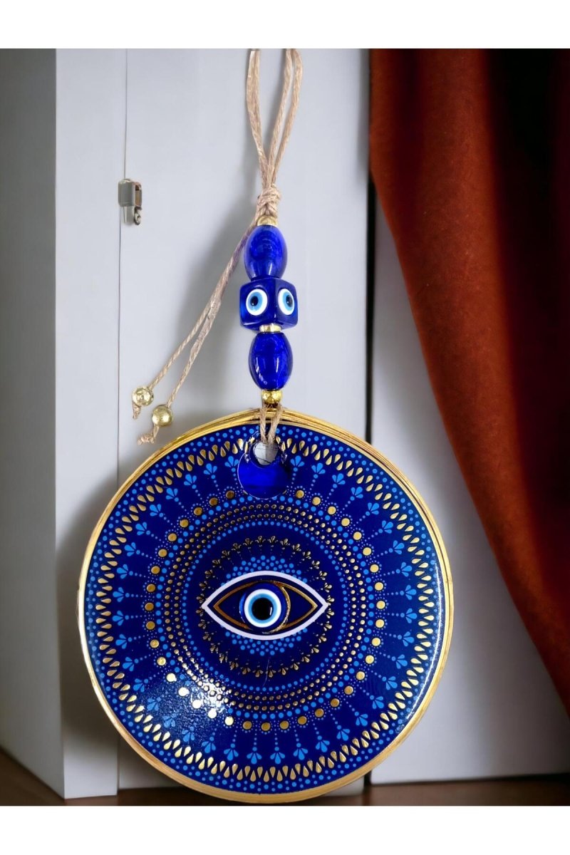 Blue Glass Nazar Bead Eye Motif Wall Ornament - TryAladdin