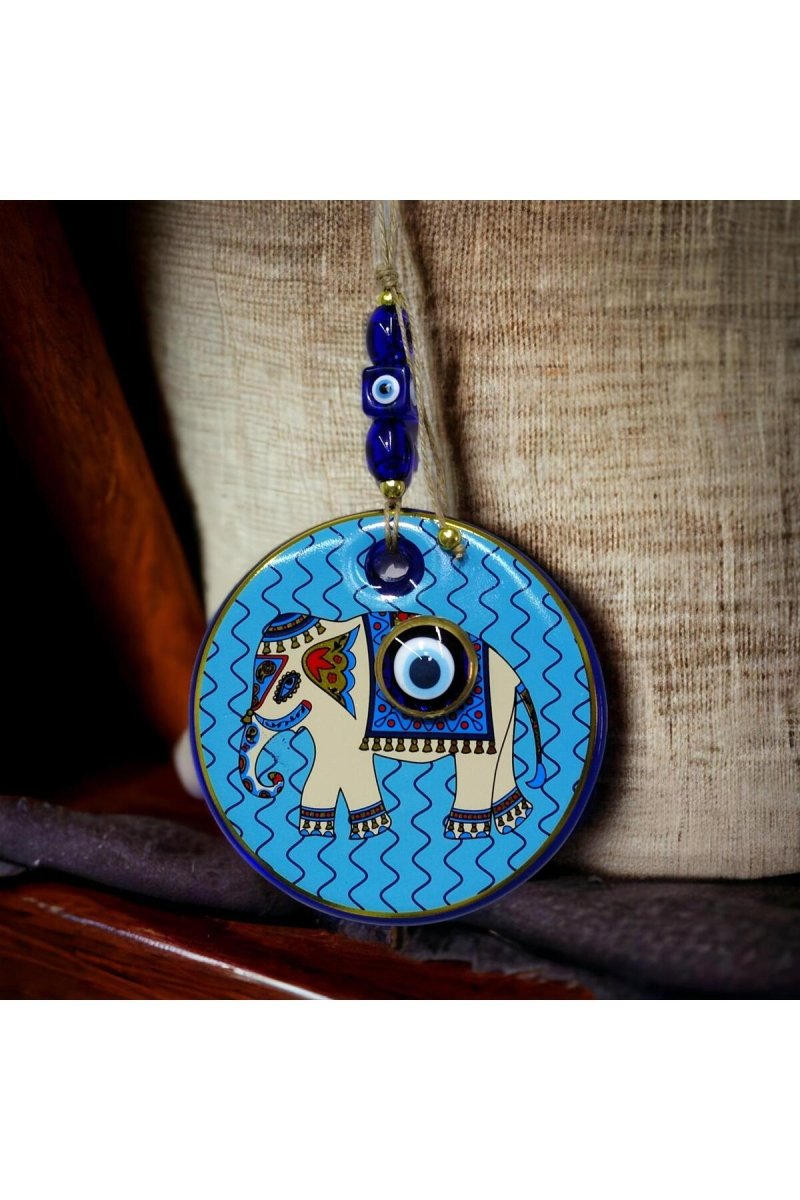 Gilded Elephant Model Blue Nazar Beaded Wall Ornament - TryAladdin