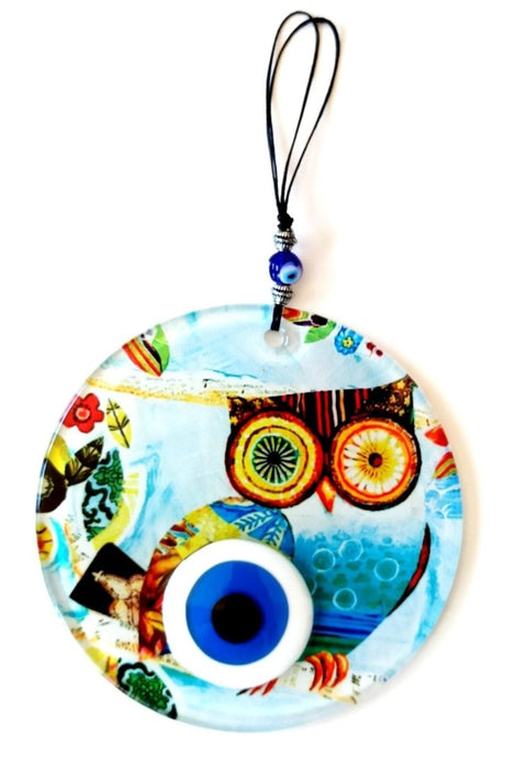 Owl Nazar Beaded Fusion Glass Wall Ornament - TryAladdin